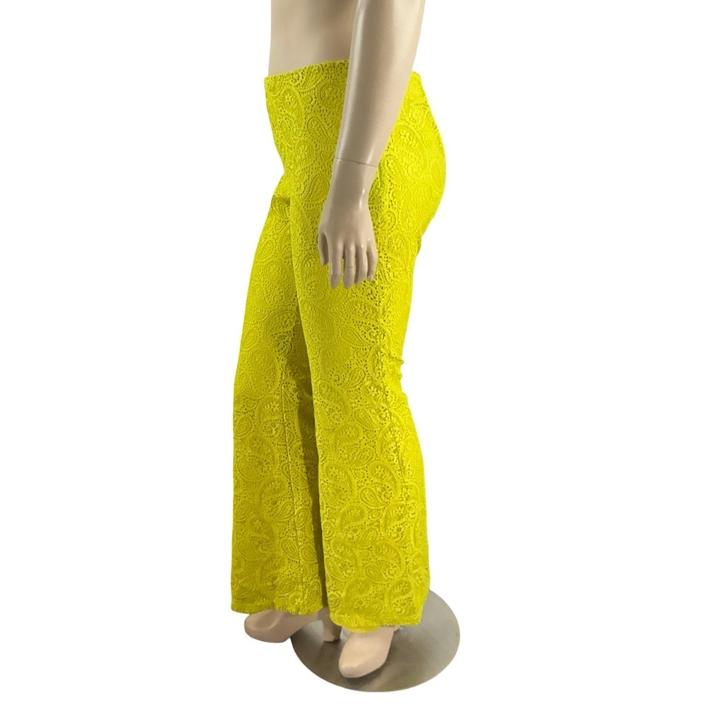 By Anthropologie Flared Lace Pants Yellow Bell Bottom Size 12 - Picture 5 of 8